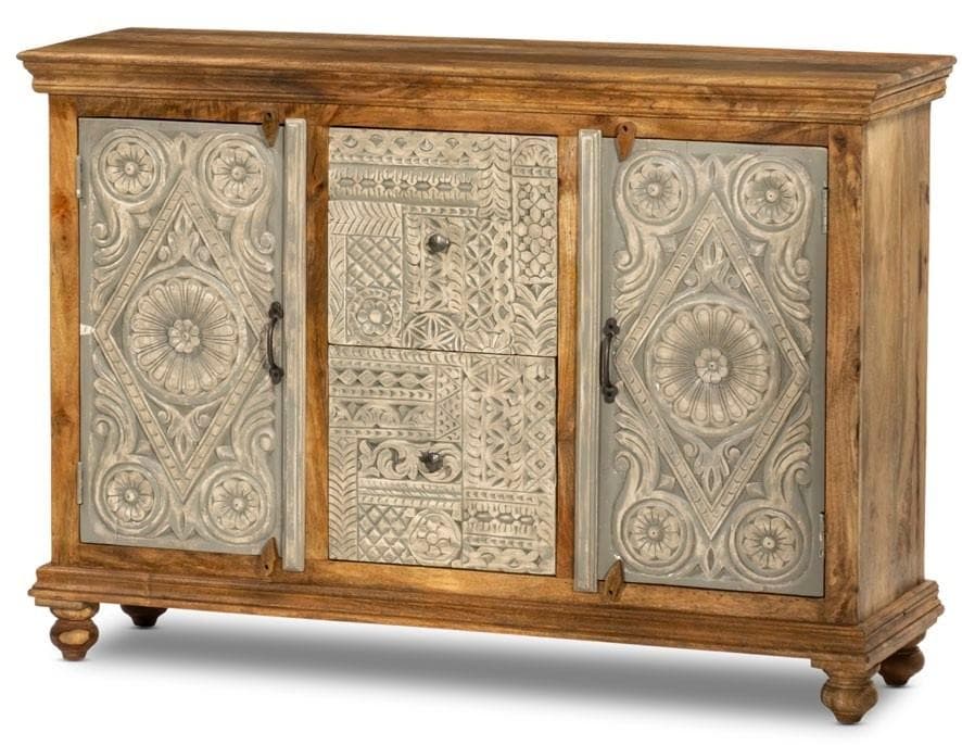 Carved Rosetta Low Console with Drawers