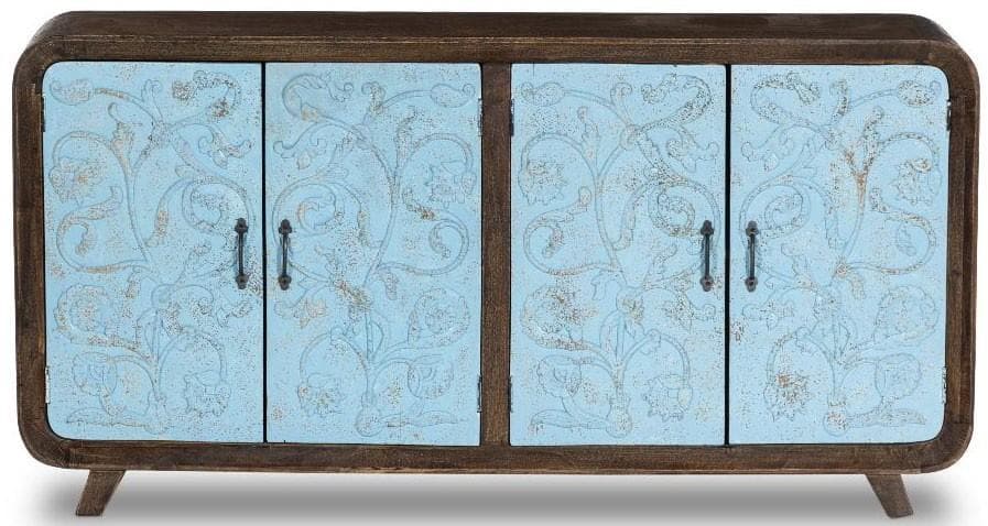 Curved-Corner Weathered Teal Sideboard